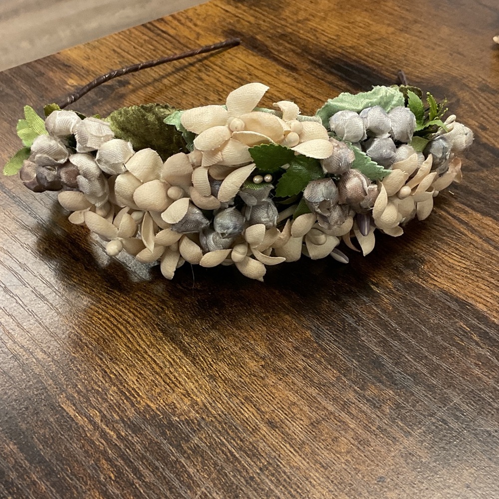 Floral Cream and Green Headband